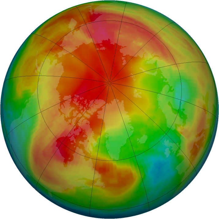 Arctic ozone map for 14 February 1991